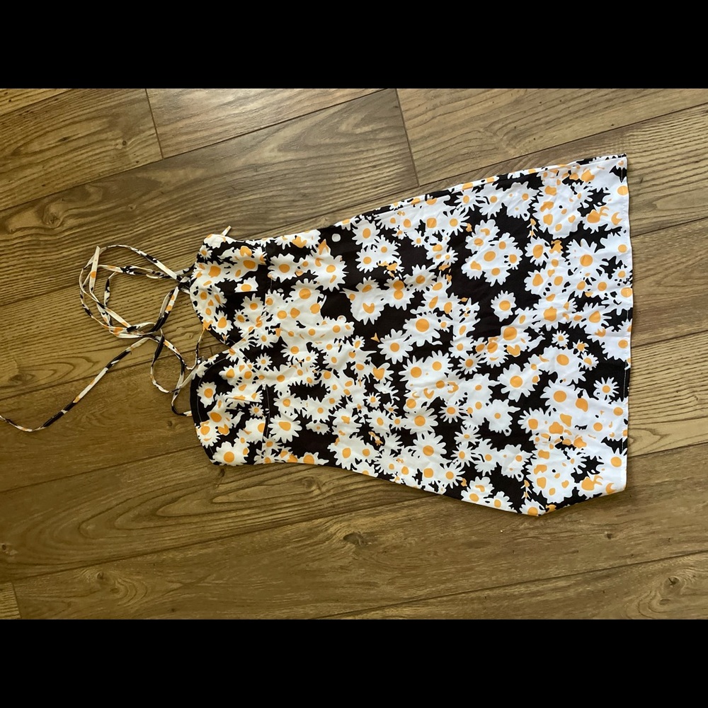 Black sunflower floral print cottage core dress